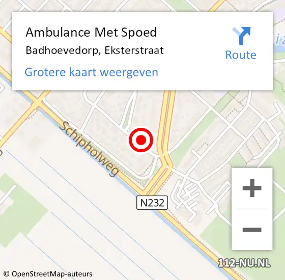 Locatie op kaart van de 112 melding: Ambulance Met Spoed Naar Badhoevedorp, Eksterstraat op 26 september 2022 03:16