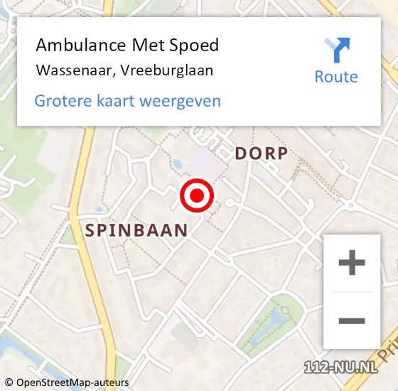 Locatie op kaart van de 112 melding: Ambulance Met Spoed Naar Wassenaar, Vreeburglaan op 26 september 2022 04:01