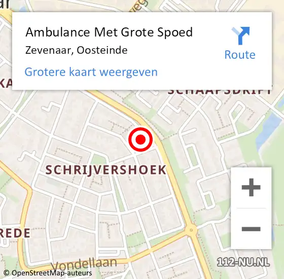 Locatie op kaart van de 112 melding: Ambulance Met Grote Spoed Naar Zevenaar, Oosteinde op 26 september 2022 04:46