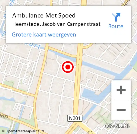 Locatie op kaart van de 112 melding: Ambulance Met Spoed Naar Heemstede, Jacob van Campenstraat op 26 september 2022 05:44