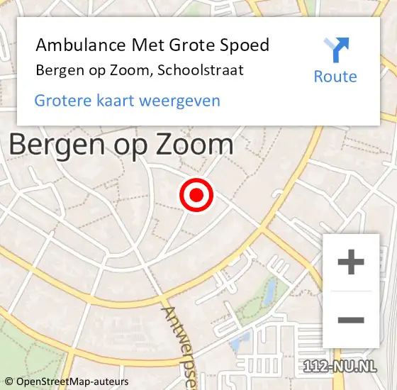 Locatie op kaart van de 112 melding: Ambulance Met Grote Spoed Naar Bergen op Zoom, Schoolstraat op 10 oktober 2013 04:50