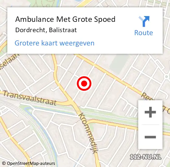 Locatie op kaart van de 112 melding: Ambulance Met Grote Spoed Naar Dordrecht, Balistraat op 26 september 2022 06:23