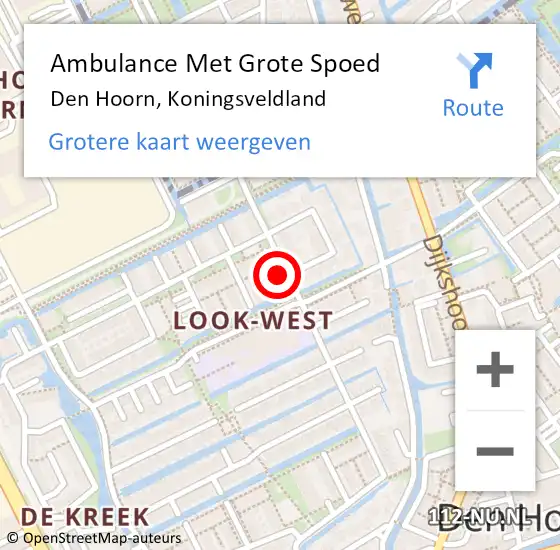 Locatie op kaart van de 112 melding: Ambulance Met Grote Spoed Naar Den Hoorn, Koningsveldland op 26 september 2022 06:37