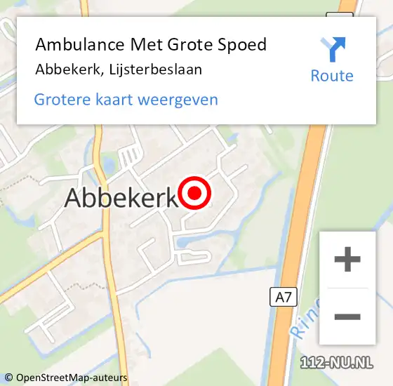 Locatie op kaart van de 112 melding: Ambulance Met Grote Spoed Naar Abbekerk, Lijsterbeslaan op 26 september 2022 06:42