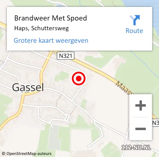 Locatie op kaart van de 112 melding: Brandweer Met Spoed Naar Haps, Schuttersweg op 26 september 2022 08:27