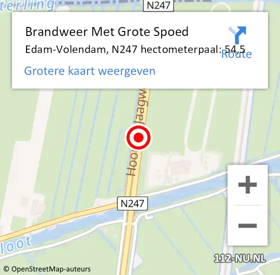 Locatie op kaart van de 112 melding: Brandweer Met Grote Spoed Naar Edam-Volendam, N247 hectometerpaal: 54,5 op 26 september 2022 08:36