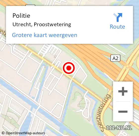 Locatie op kaart van de 112 melding: Politie Utrecht, Proostwetering op 26 september 2022 08:44