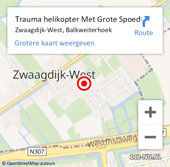 Locatie op kaart van de 112 melding: Trauma helikopter Met Grote Spoed Naar Zwaagdijk-West, Balkweiterhoek op 26 september 2022 08:48