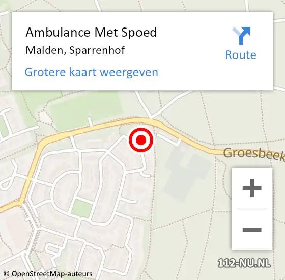 Locatie op kaart van de 112 melding: Ambulance Met Spoed Naar Malden, Sparrenhof op 26 september 2022 09:17