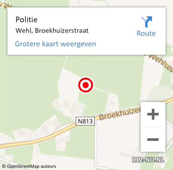 Locatie op kaart van de 112 melding: Politie Wehl, Broekhuizerstraat op 26 september 2022 09:39