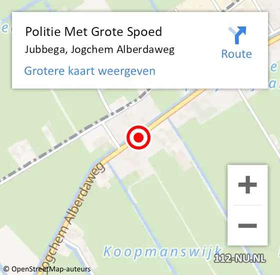 Locatie op kaart van de 112 melding: Politie Met Grote Spoed Naar Jubbega, Jogchem Alberdaweg op 26 september 2022 09:51