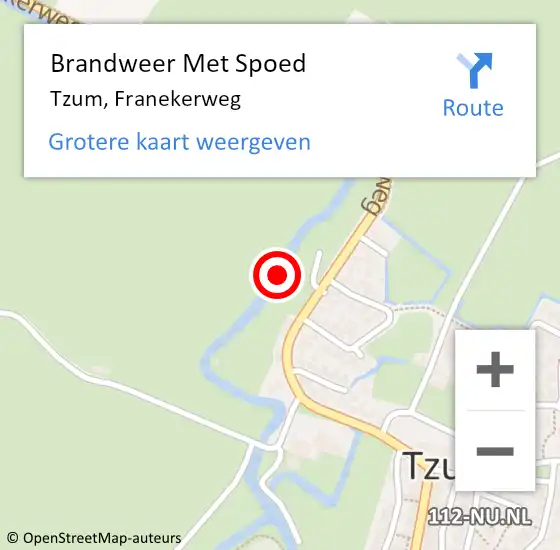 Locatie op kaart van de 112 melding: Brandweer Met Spoed Naar Tzum, Franekerweg op 26 september 2022 10:02