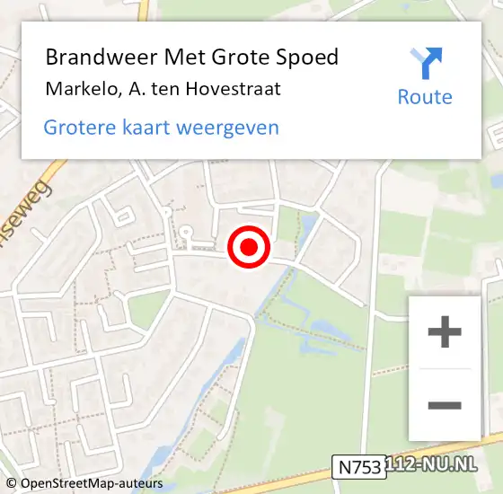 Locatie op kaart van de 112 melding: Brandweer Met Grote Spoed Naar Markelo, A. ten Hovestraat op 26 september 2022 10:39