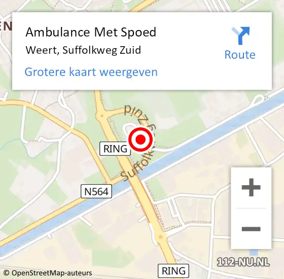 Locatie op kaart van de 112 melding: Ambulance Met Spoed Naar Weert, Suffolkweg Zuid op 26 september 2022 11:15