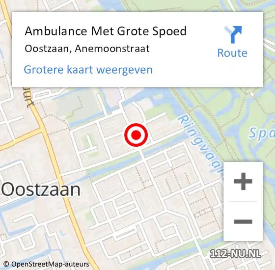 Locatie op kaart van de 112 melding: Ambulance Met Grote Spoed Naar Oostzaan, Anemoonstraat op 26 september 2022 11:27