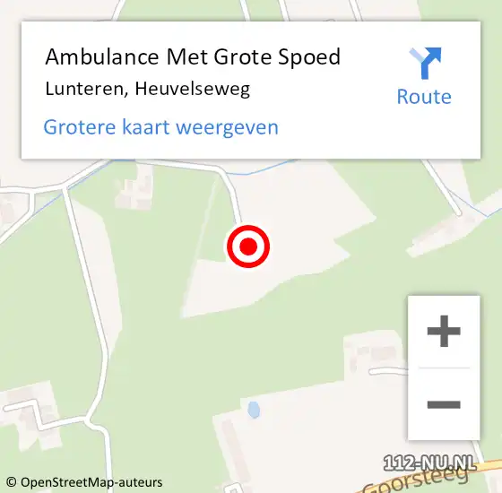 Locatie op kaart van de 112 melding: Ambulance Met Grote Spoed Naar Lunteren, Heuvelseweg op 26 september 2022 11:42