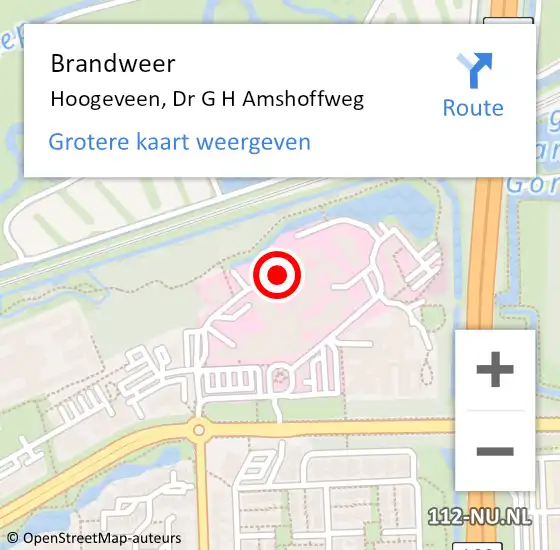 Locatie op kaart van de 112 melding: Brandweer Hoogeveen, Dr G H Amshoffweg op 26 september 2022 11:46