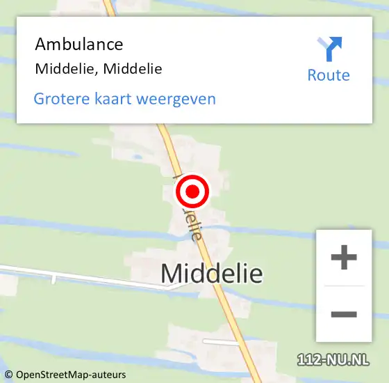 Locatie op kaart van de 112 melding: Ambulance Middelie, Middelie op 26 september 2022 11:47