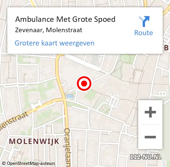 Locatie op kaart van de 112 melding: Ambulance Met Grote Spoed Naar Zevenaar, Molenstraat op 26 september 2022 11:59
