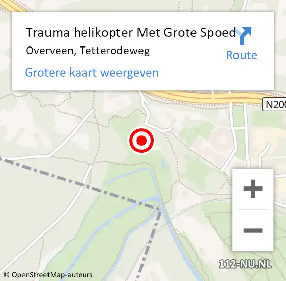 Locatie op kaart van de 112 melding: Trauma helikopter Met Grote Spoed Naar Overveen, Tetterodeweg op 26 september 2022 12:00