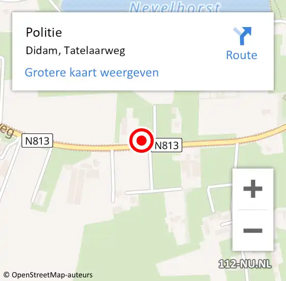 Locatie op kaart van de 112 melding: Politie Didam, Tatelaarweg op 26 september 2022 12:20