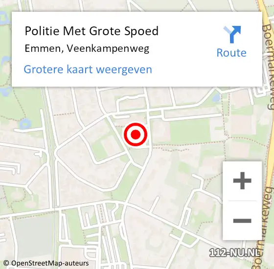 Locatie op kaart van de 112 melding: Politie Met Grote Spoed Naar Emmen, Veenkampenweg op 26 september 2022 12:24