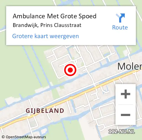 Locatie op kaart van de 112 melding: Ambulance Met Grote Spoed Naar Brandwijk, Prins Clausstraat op 26 september 2022 12:40