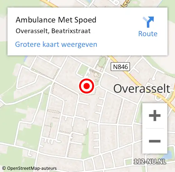 Locatie op kaart van de 112 melding: Ambulance Met Spoed Naar Overasselt, Beatrixstraat op 26 september 2022 12:42