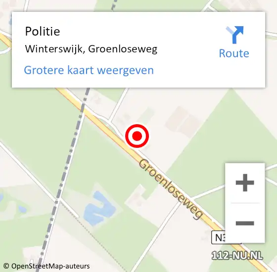 Locatie op kaart van de 112 melding: Politie Winterswijk, Groenloseweg op 26 september 2022 12:44