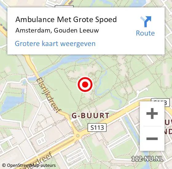 Locatie op kaart van de 112 melding: Ambulance Met Grote Spoed Naar Amsterdam-Zuidoost, Gouden Leeuw op 26 september 2022 12:50