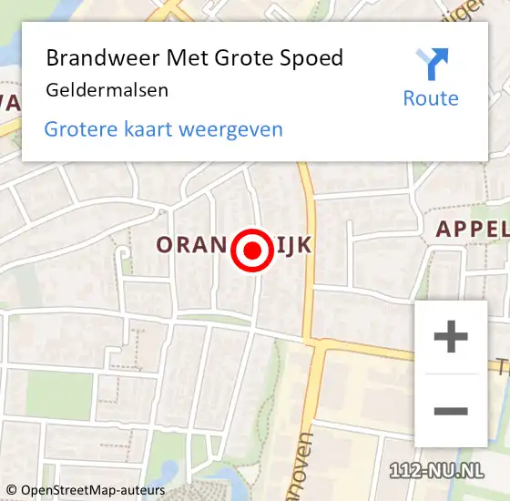 Locatie op kaart van de 112 melding: Brandweer Met Grote Spoed Naar Geldermalsen op 26 september 2022 12:56