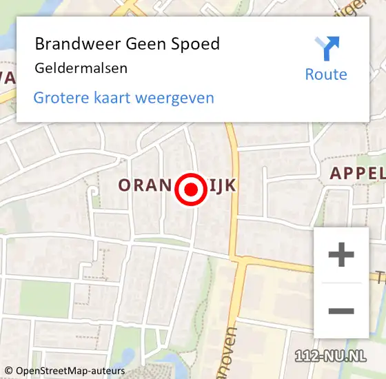 Locatie op kaart van de 112 melding: Brandweer Geen Spoed Naar Geldermalsen op 26 september 2022 12:59