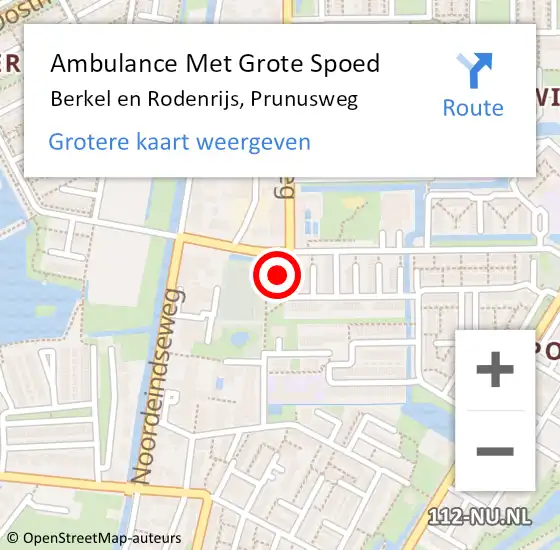 Locatie op kaart van de 112 melding: Ambulance Met Grote Spoed Naar Berkel en Rodenrijs, Prunusweg op 26 september 2022 13:06