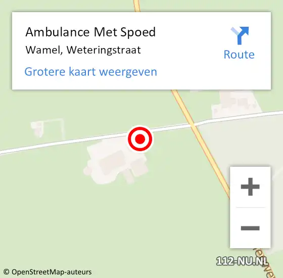 Locatie op kaart van de 112 melding: Ambulance Met Spoed Naar Wamel, Weteringstraat op 26 september 2022 13:36