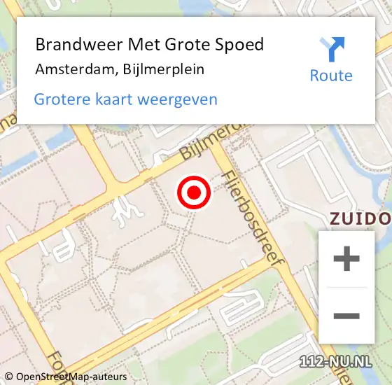 Locatie op kaart van de 112 melding: Brandweer Met Grote Spoed Naar Amsterdam-Zuidoost, Bijlmerplein op 26 september 2022 14:16