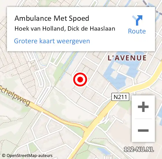 Locatie op kaart van de 112 melding: Ambulance Met Spoed Naar Hoek van Holland, Dick de Haaslaan op 26 september 2022 14:48