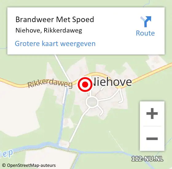 Locatie op kaart van de 112 melding: Brandweer Met Spoed Naar Niehove, Rikkerdaweg op 26 september 2022 14:52