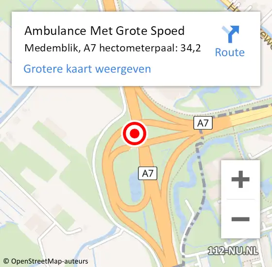 Locatie op kaart van de 112 melding: Ambulance Met Grote Spoed Naar Medemblik, A7 hectometerpaal: 34,2 op 26 september 2022 15:19