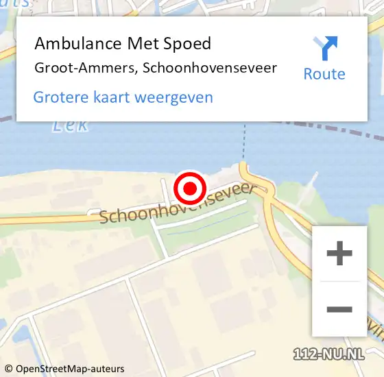 Locatie op kaart van de 112 melding: Ambulance Met Spoed Naar Groot-Ammers, Schoonhovenseveer op 26 september 2022 15:21