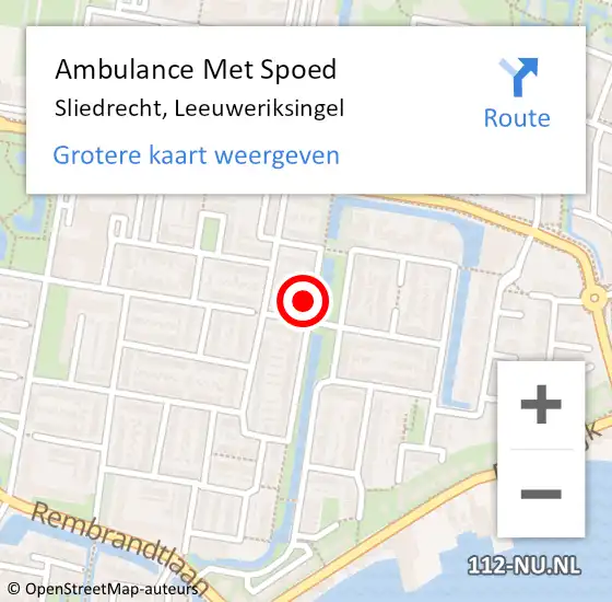 Locatie op kaart van de 112 melding: Ambulance Met Spoed Naar Sliedrecht, Leeuweriksingel op 26 september 2022 15:29