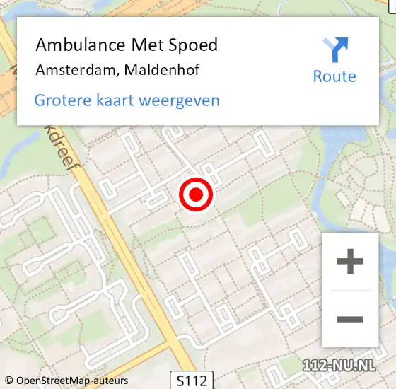 Locatie op kaart van de 112 melding: Ambulance Met Spoed Naar Amsterdam-Zuidoost, Maldenhof op 26 september 2022 15:35