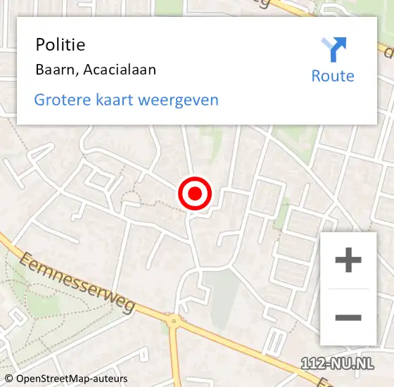 Locatie op kaart van de 112 melding: Politie Baarn, Acacialaan op 26 september 2022 15:46