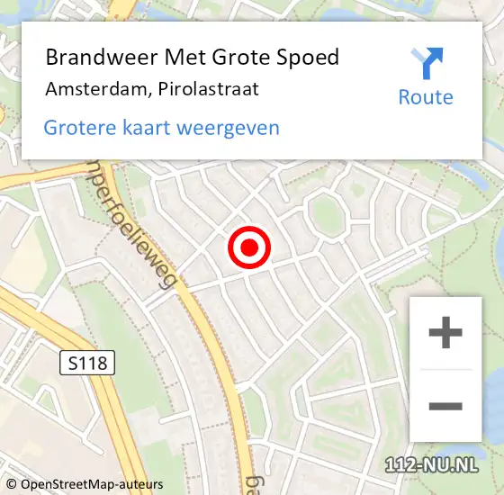 Locatie op kaart van de 112 melding: Brandweer Met Grote Spoed Naar Amsterdam, Pirolastraat op 26 september 2022 15:46