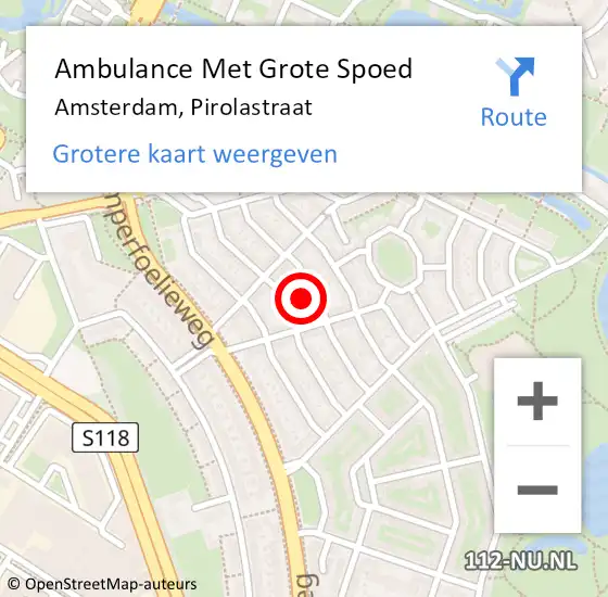 Locatie op kaart van de 112 melding: Ambulance Met Grote Spoed Naar Amsterdam, Pirolastraat op 26 september 2022 15:47