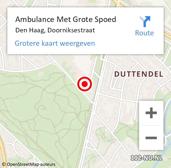 Locatie op kaart van de 112 melding: Ambulance Met Grote Spoed Naar Den Haag, Doorniksestraat op 26 september 2022 16:06