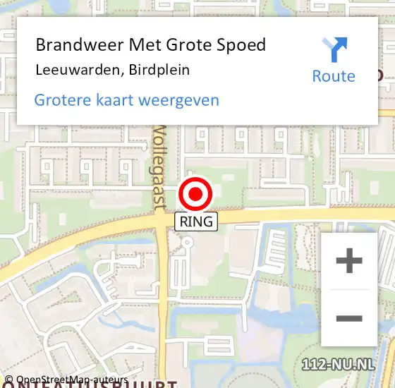 Locatie op kaart van de 112 melding: Brandweer Met Grote Spoed Naar Leeuwarden, Birdplein op 26 september 2022 16:25