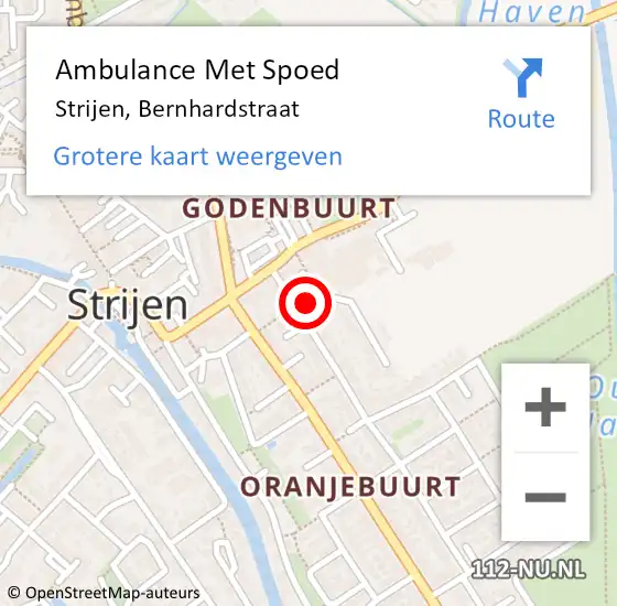 Locatie op kaart van de 112 melding: Ambulance Met Spoed Naar Strijen, Bernhardstraat op 26 september 2022 16:39