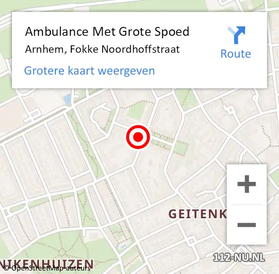 Locatie op kaart van de 112 melding: Ambulance Met Grote Spoed Naar Arnhem, Fokke Noordhoffstraat op 26 september 2022 16:52