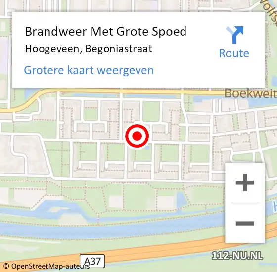 Locatie op kaart van de 112 melding: Brandweer Met Grote Spoed Naar Hoogeveen, Begoniastraat op 26 september 2022 16:59