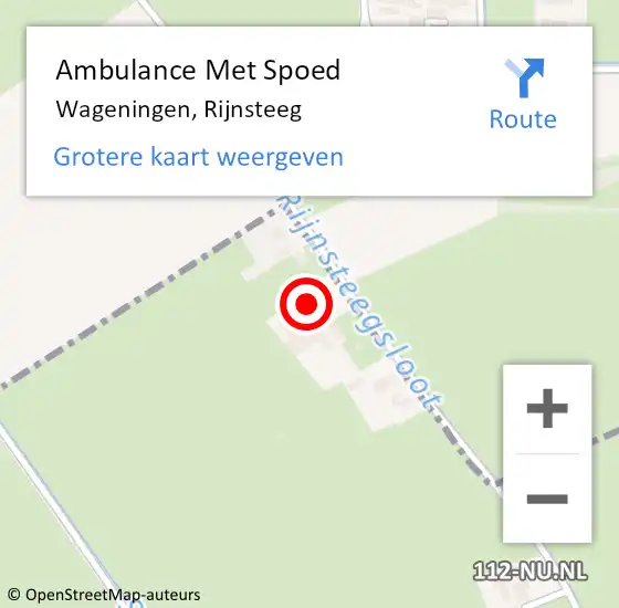 Locatie op kaart van de 112 melding: Ambulance Met Spoed Naar Wageningen, Rijnsteeg op 26 september 2022 17:05